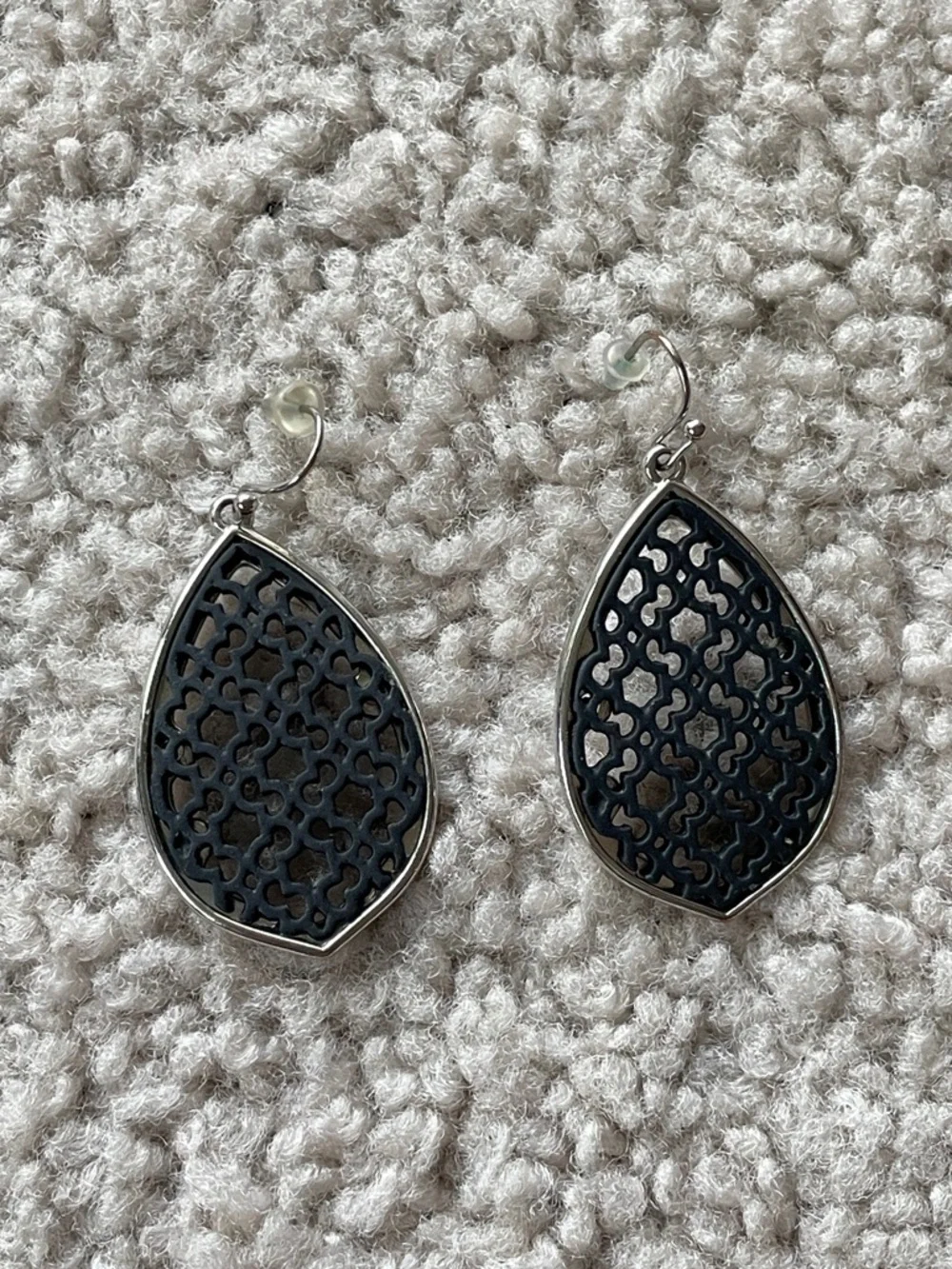 Boutique Teardrop Black Filigree Silver Toned Boho Drop Hook Dangle Earrings